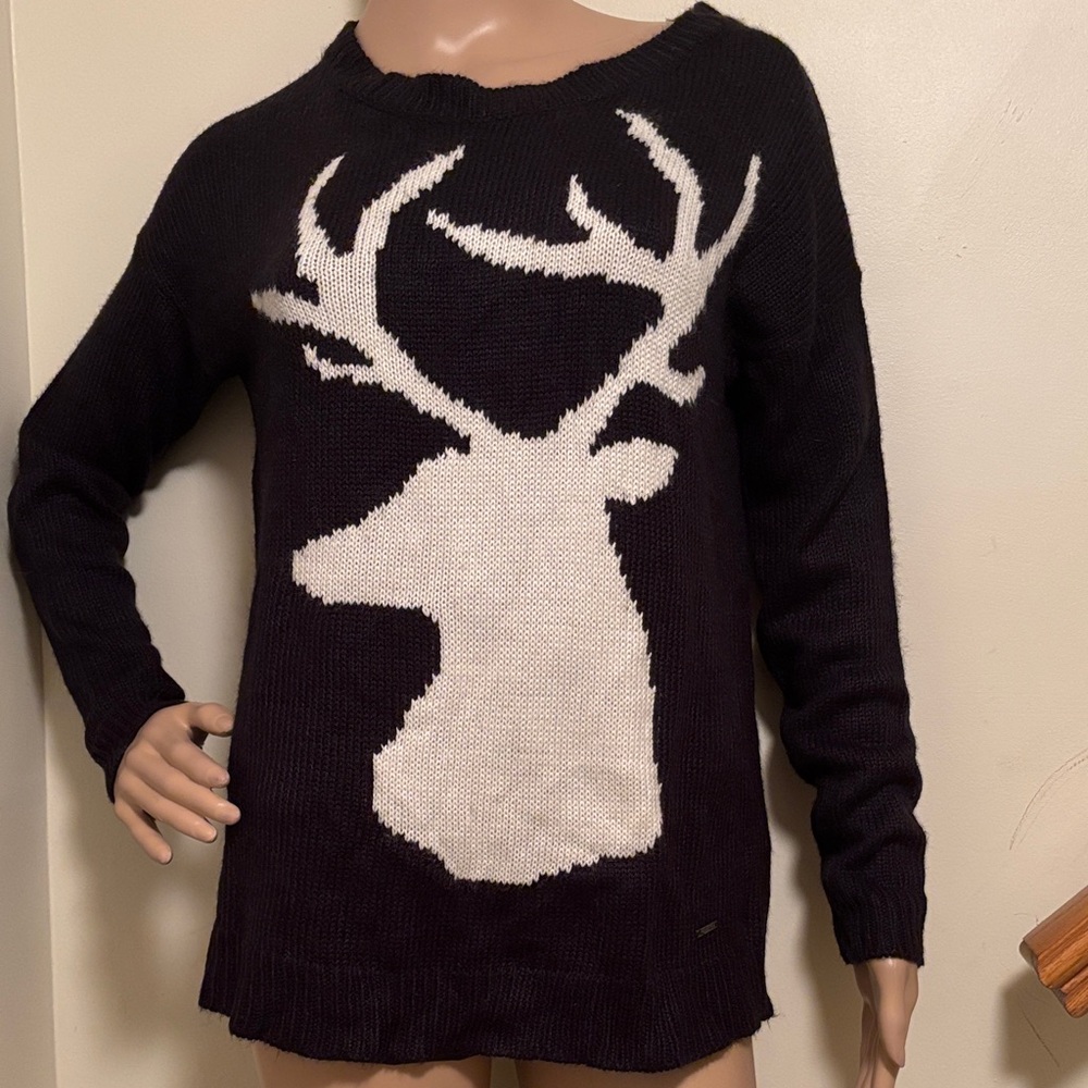 Women's Black Christmas Reindeer Oversized Sweater